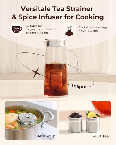 Reinmoson 2 Pack Large Tea Ball Infusers for Loose Leaf Tea & Spice Ball | 304 Stainless Steel Large Tea Strainer, Threaded Lid, Chain Hook, Extra Fine Mesh Loose Leaf Tea Steeper for Black Tea, Herb - size: Extra Large