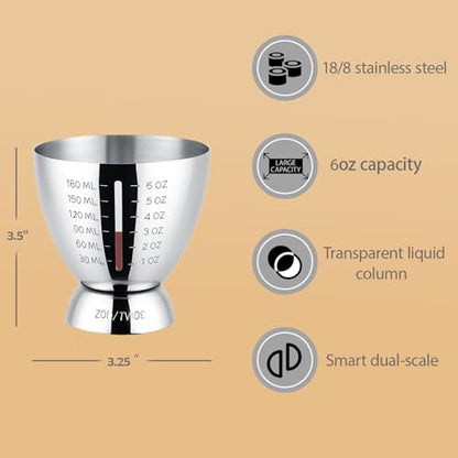 Cocktail Measuring Jigger for Bartending with Graduated Markings 1 oz to 6oz Heavy Duty 18/8 Multi-Unit Measure Stainless Steel Shot Measure Cup Pack of 2 - color: #2 Silver 2PCS