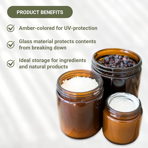 Glass Amber 4oz Jar - 12 Packs, Lead-Free Empty Round Jars For Beauty Products, Lotion, and Powders - Black Lid - Small Candle Jars - size: 4oz
