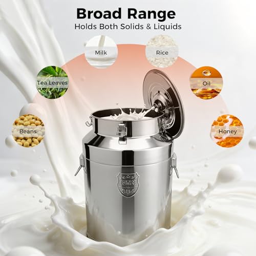 Stainless Steel Milk Can, 76L/20.1Gal Storage Bucket Airtight Canister with Lid, Wine Oil Beverage Storage Container for Kitchen Restaurant Party, W15.8*H25.2in - size: 76L/20.1Gal w/o Faucet