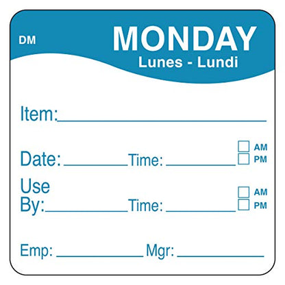 DayMark Day of the Week 2" x 2" Dissolvable Label, Monday, Item/Date/Use By, (Roll of 250) - style: Monday