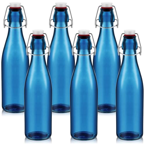 Teenyyou 6 Pcs Blue Glass Bottles 500 ml/ 16.9 oz Decorative Wine Bottles Flip Top Glass Water Bottle with Airtight Lid for Home Decor Garden Tree Yard Outdoor Decorations - color: Blue, size: 16.9 oz