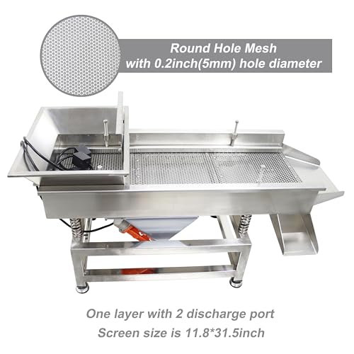 TECHTONGDA Straight Vibrating Sieve Screen Shaker Electric Linear Sifter Machine Stainless Steel One Layer Two Motors 5mm Round Hole Screen Size 11.8×31.5inch 110V - size: 5mm