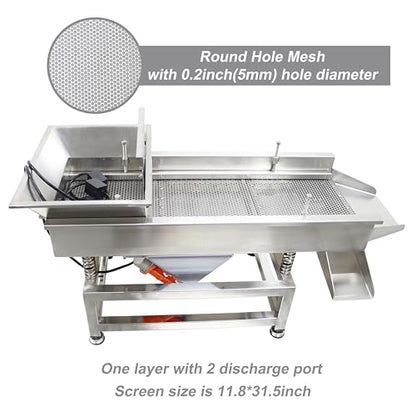 TECHTONGDA Straight Vibrating Sieve Screen Shaker Electric Linear Sifter Machine Stainless Steel One Layer Two Motors 5mm Round Hole Screen Size 11.8×31.5inch 110V - size: 5mm