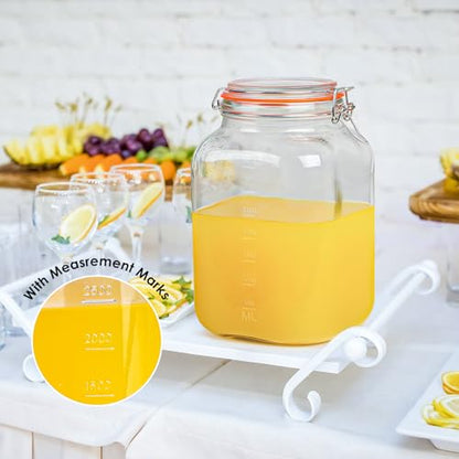 [UPGRADE] 2 Pack Square Super Wide Mouth Airtight Glass Storage Containers with Lids, 1.1 Gallon Glass Jars with 2 Measurement Marks, Canning Jars with Leak-proof Lid for Kitchen (Spare Gasket)