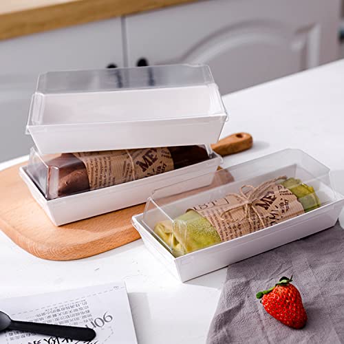 Lainrrew 50 Sets Roll Cake Box, Swiss Roll Sandwich Paper Boxes Charcuterie Boxes Muffin Cheese Pastry Dessert Box Sushi Fruits Display Food Storage Holder (White)