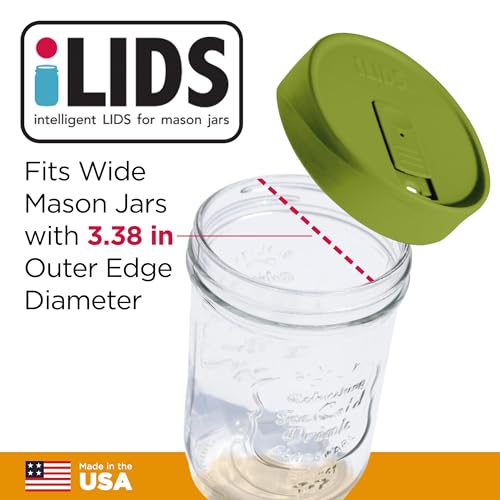 Wide-Mouth Mason Jar Drink Lid - USA Made, BPA-Free, Spill-Resistant for Coffee, Cold Brew & Iced Tea - Fits 3 3/8 in Ball & Kerr Wide Mouth - Pack of 2 - color: Lime Green