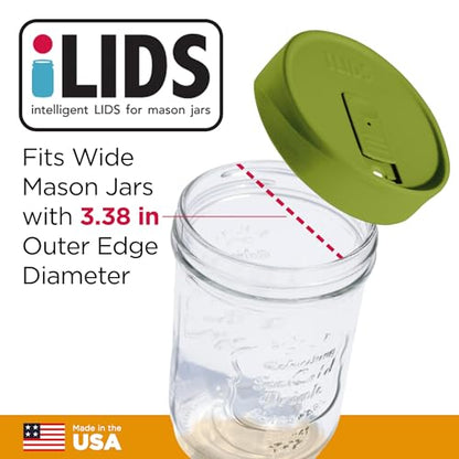 Wide-Mouth Mason Jar Drink Lid - USA Made, BPA-Free, Spill-Resistant for Coffee, Cold Brew & Iced Tea - Fits 3 3/8 in Ball & Kerr Wide Mouth - Pack of 2 - color: Lime Green