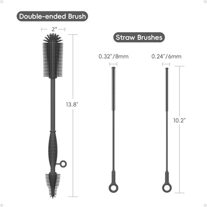 Silicone Cleaning Brush Kit,Water Bottle and Straw Cleaner Brush Set for Tumbler,Baby Bottle,Breast Pump Part,Nipple,Sippy Cup,Glass,Dishwasher Safe,BPA Free,3 Pcs - color: Deep Gray