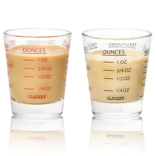 GLASKEY Shot Glasses Measuring Cup Set - 2 Pack Espresso Shot Glasses with Precise Measurement Marks,Heavy Duty Glass,Dishwasher Safe,Perfect for Coffee,Cocktails and Kitchen Use (Black & Red) - color: Clear Glass
