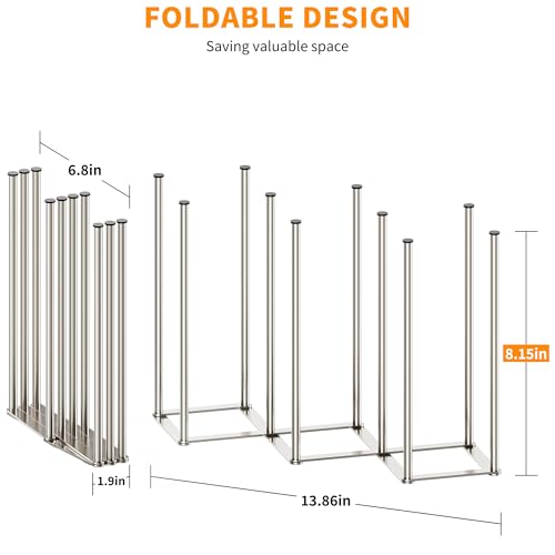 Foldable Baby Bottle Drying Rack-10 Poles Water Bottle Organizer for Cups,Travel Mugs,Silicone Bags- Collapsible Stainless Steel Bottle Rack Dryer (Silver) - color: Silver