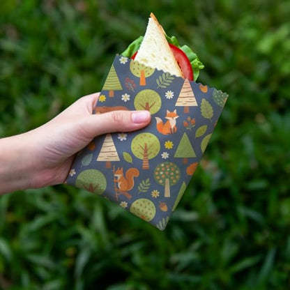 LENARKU Reusable Beeswax Wrap, Forest Animals Wraps, 9 Pack Eco-Friendly Food Storage, Organic Cotton, Sustainable, Zero Waste, Plastic-Free, Sandwich & Snack Covers, 1XL, 3M, 5S - color: Beige Woodland