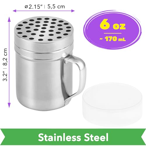 CUSINIUM 6oz Metal Parmesan Cheese Shaker with Large Holes - With Handle - Chili Flakes Dispensers - Pizza Shaker | Style: Coarse - size: 6 Oz