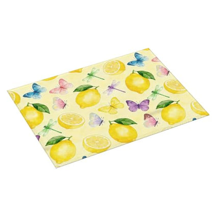 Kitchen Drying Mat for Countertop Fresh Lemon Butterfly Garden Pattern Non-Slip Kitchen Counter Mat for Dishes Glassware - color: Yellow Soft Green