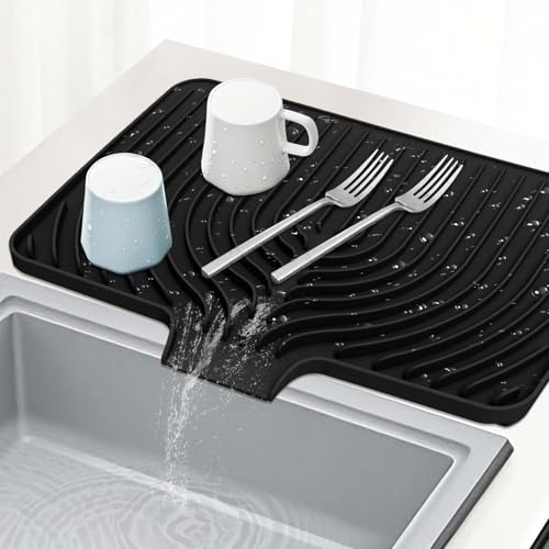 GUUKIN Dish Drying Mat, 17.7" x 11.8 " Drying Matt Kitchen Counter,Non-Slip Drying Pad, Easy Clean Pad for Countertop Protection, Multi-Functional Use (Black) - color: Black, size: 17.7" x 11.8"x 0.87"