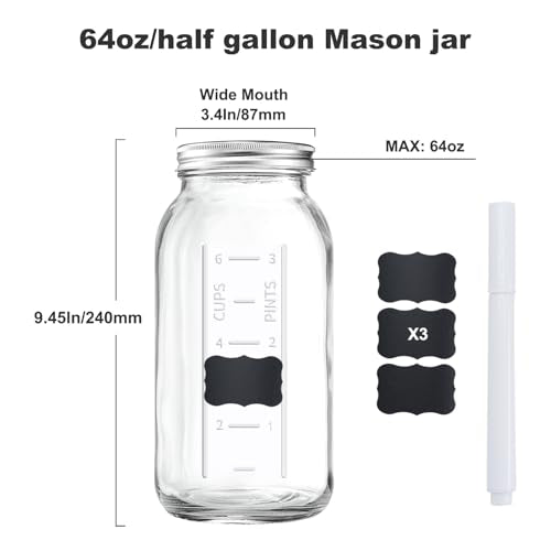 FyndraX 64 OZ Wide Mouth Mason Jar with Lid, Clear Heavy Duty Glass Airtight Storage Canning Jar and Band Half Gallon / 2 Quart Fermenting, Pickling, Storing, Pack of 1 - color: 1 Pack