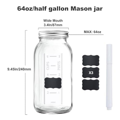 FyndraX 64 OZ Wide Mouth Mason Jar with Lid, Clear Heavy Duty Glass Airtight Storage Canning Jar and Band Half Gallon / 2 Quart Fermenting, Pickling, Storing, Pack of 1 - color: 1 Pack