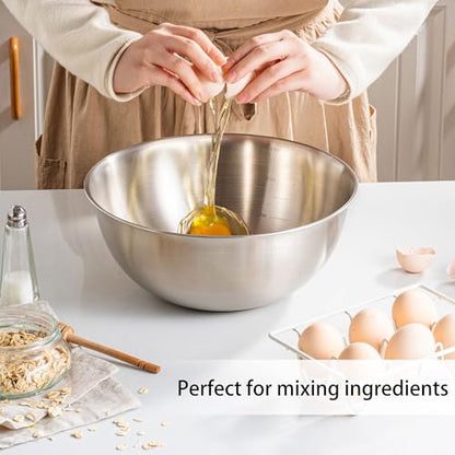 304 Stainless Steel Rice Washing Bowl and 40 Mesh Strainer Set, 3.5QT | 40-mesh strainer helps prevent grain loss while measurement marks and sturdy handles make rinsing and draining easier. - color: true