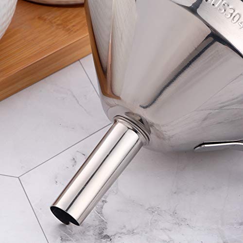 Stainless Steel Wide Mouth Funnels with Detachable Strainer, 5-inch Funnel for Filling Small Bottles and Jars, Cooking Oil and Transmission Liquid and Powder, Food Grade Metal Kitchen Funnels Silver - color: Silver