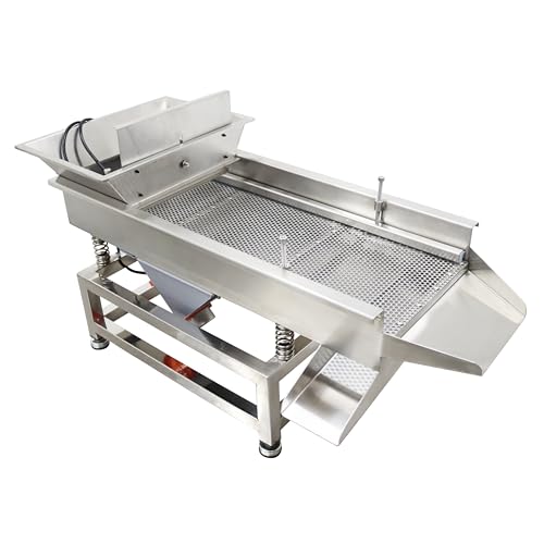 TECHTONGDA Straight Vibrating Sieve Screen Shaker Electric Linear Sifter Machine Stainless Steel One Layer Two Motors 5mm Round Hole Screen Size 11.8×31.5inch 110V - size: 5mm