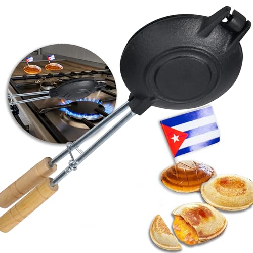 Disquera de Pan Cubano Redondo (1개) - 디스코 볼라도르 파라 샌드위치용 주철 쿠바 샌드위치 프레스 - 나무 손잡이가 달린 38.1cm(15인치) 전통 샌드위치 메이커 - style: 유닛 1개