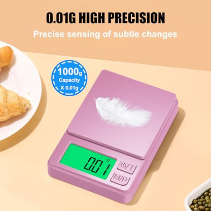 Diyife 1000g Digital Pocket Gram Scale 0.01g Accuracy, Mini Jewelry Scale with Protective Cover, 7 Units, Tare Function, LCD Display, Suit for Jewelry, Powder, Pink - color: Pink