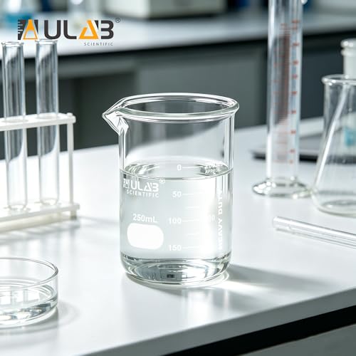 ULAB Glass Beakers Shot Glass, Vol. 50ml, 3.3 Borosilicate Griffin Low form with Printed Graduation, Pack of 4, UBG1019 - style: Vol.50ml, Pack of 4