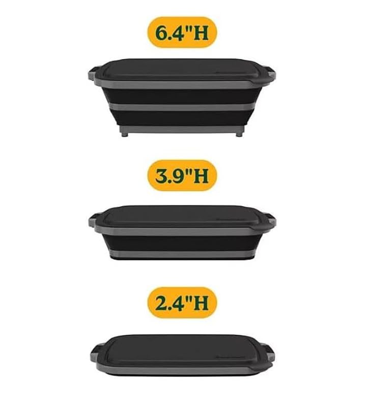 4-in-1 Expandable Prep & Serve Tub - 3 Gallon Collapsible Marinating and Brining Container with Cutting Board Lid - Gray