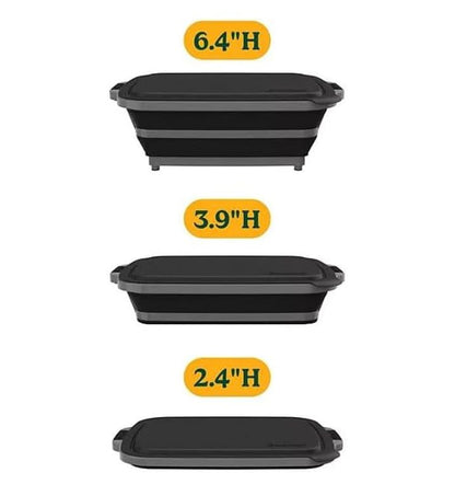 4-in-1 Expandable Prep & Serve Tub - 3 Gallon Collapsible Marinating and Brining Container with Cutting Board Lid - Gray