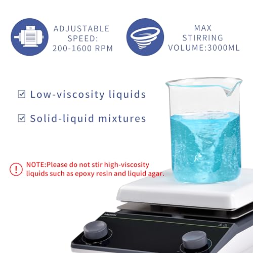 Magnetic Stirrer 5.9 inch Hot Plate 200-1600RPM Max Temp.300℃ Magnetic Stir Plate Max 5L Lab Stirrers with Stir Bar & Standing Pole(No Screen) - size: 5L
