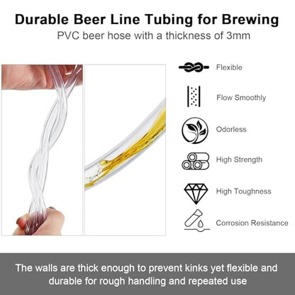 25 Feet - Hgkeke Kegerator Beer Line 3/16 Beer Line Vinyl Tubing Keg Beer Line Replacement Kit Kegerator Tubing with 6 Pcs Beer Line Clamps, Keg Hose for D Coupler, Draft Beer Tower Beer Dispensing - size: 25ft-Clear Beer Line
