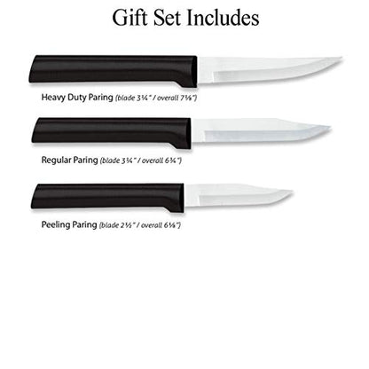 Rada Cutlery Paring Knife Galore Gift Set (G201), 3-Piece Knife Set, Stainless Steel Blades, Black Handle - color: Black