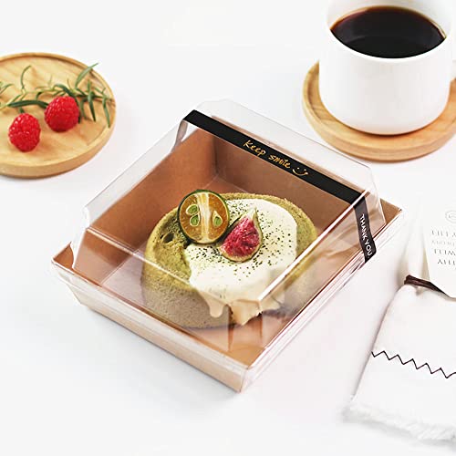 Ocmoiy Charcuterie Boxes with Clear Lids, 5 Inches, 50 Pack, Brown | To Go Paper Food Containers, Disposable Bakery Dessert Boxes, For Sandwich, Cookie, Pastry, Cake Slice - color: Brown