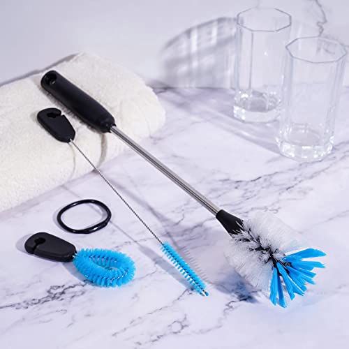 MOSOLAN 3-in-1 Stainless Steel Bottle Brush and Straw Cleaning Set, Long Handle Scrub Brush with Replaceable Head for Water Bottles, Glasswares, Mugs, Flasks, Tumblers, Vases, Flat Head - style: Flat Head