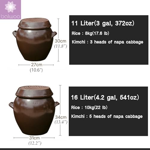 11 liter(3 gal) Onggi Korean Traditional Clay Jar Ceramic Canister/Handmade Food Storage Container/Breathing Clay Pot Kimchi Fermentation Crock/Grain Rice Container