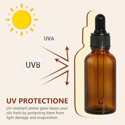 80 Pack 1oz Amber Glass Dropper Bottles, 30ml Leakproof Eye Dropper Bottles with Glass Droppers for Essential Oils, Tinctures, Serum, Hair Oil & Travel Liquids - size: 1oz