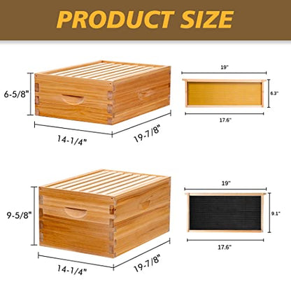 MayBee 8-Frame Langstroth Beehive Dipped in 100% Beeswax, Complete Bee Hives and Supplies Starter Kit Includes 2 Deep Hive Bee Box and 2 Bee Hive Super with Beehive Frames and Foundation
