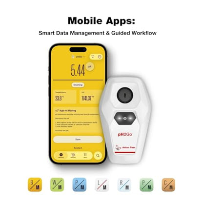 pH2Go - Digital pH Meter by Anton Paar - Glass-Free ISFET Sensor, Guided Calibration (ATC), High Accuracy, App Connected (iOS/Android) | Hydroponics, Aquarium, Pools, Water, Brewing, Winemaking