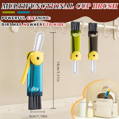 3 in 1 Cup Lid Cleaning Brush, Multifunctional Crevice Cleaning Brush for Water Bottle Insulated Cup Pacifier Tumbler Lid Groove Narrow Space Detail Cleaner Home Kitchen Gadgets(3 PCS) - color: Green, Blue, Black(bear)