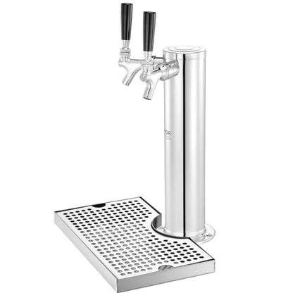 VEVOR Kegerator Tower Kit, Dual Taps Beer Conversion Kit, Stainless Steel Keg Beer Tower Dispenser with Dual Gauge CGA320 Regulator & D-System Keg Coupler, Beer Drip Tray for Party Home - style: Dual Taps