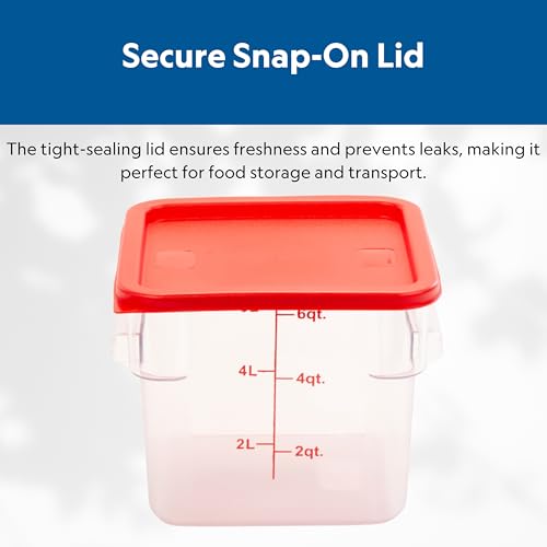 FSE Square Food Storage Container with Red Lid, 6 Quart, Polycarbonate, Reusable, Clear, NSF - style: 6 Qt. Container w/Lid