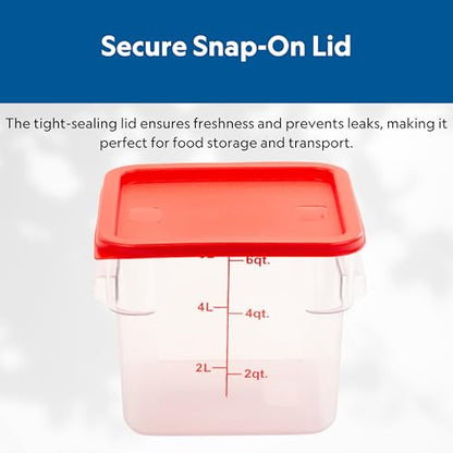 FSE Square Food Storage Container with Red Lid, 6 Quart, Polycarbonate, Reusable, Clear, NSF - style: 6 Qt. Container w/Lid