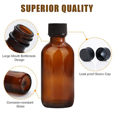 Maredash 2 oz Amber Glass Bottles, Small Boston Round Glass Bottles (80 Pack) with Leak-proof Caps, Refillable Container for Homemade Extract, Essential Oils, Herbal Medicine and More
