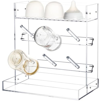 Baby Bottle Drying Rack Space Saving Acrylic Vertical Bottle Dryer Rack with Drip Tray - Clear Kitchen Countertop Storage Organizer–Fast Drying and Easy Cleanup - 10.3 x 6.3 x 10.6 in