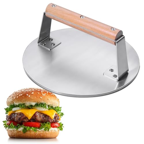 Professional-Grade 8.5-Inch Extra-Large Burger Press – Heavy Duty Stainless Steel Wooden Handle 3.65 lbs Easy to Clean for Hamburger Patties Bacon & Sandwiches Premium Grilling Tool
