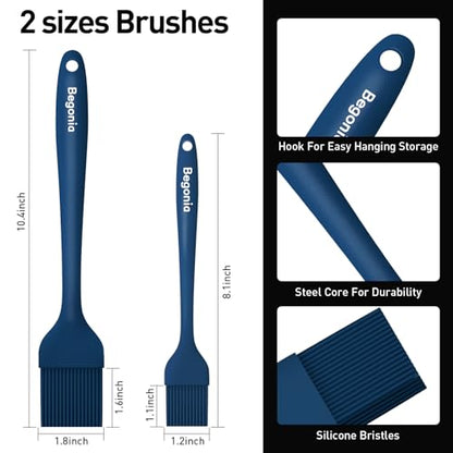 Pastry Brush-Begonia Silicone Basting Brush for Cooking,2pcs 10+8 in Heat Resistant Food Brushes for Baking, Grilling, Cooking and Spreading Oil (Prussian Blue) - color: Prussian Blue