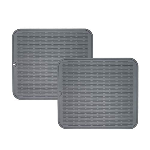 ZLR 2 Pcs Heavy-Duty Silicone Dish Drying Mat (16" x 18" / 401x455mm) - XL Family-Size Thick 5mm Drainboard for Pots, Pans & Heavy Cookware - Oversized Trivet & Counter Protector, Non-Slip (Dark Gray) - color: Dark Gray, size: 18" x 16"