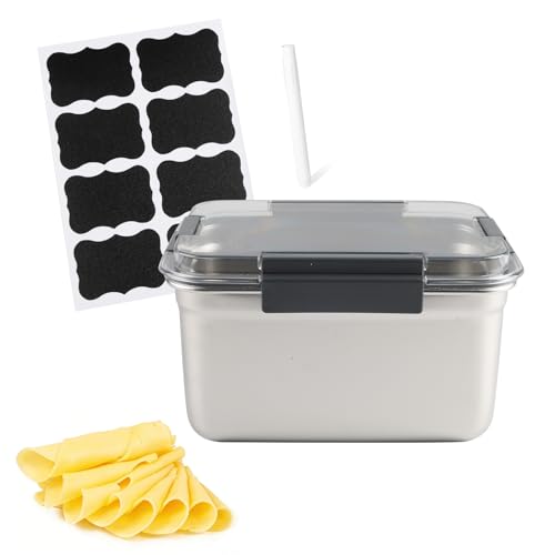 Cheese Container for Refrigerator,Cheese Stainless Steel Container with Lids,Deli Meat Saver, Non Toxic Airtight Storage Container for Stackable Sliced Grated,Shredded,Cheddar Cheeses Holder-Big - size: Large