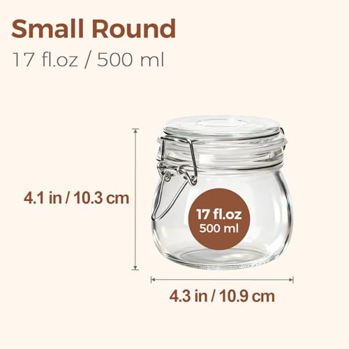 ComSaf Airtight Glass Jars with Lids 17oz Small Food Storage Container Set of 6 - Airtight Canister with Clear Preserving Seal Wire Clip Fastening for Kitchen Canning Pickling Mason jars (Pack of 2) - size: 17oz*6-Round (Pack of 2)