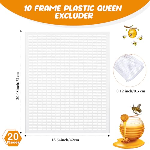 Rtteri 20 Packs 10 Frame Plastic Queen Excluder Beekeeping Queen Excluders Bee Supply Queen Excluder Fits 10 Frame Langstroth Beehives Beekeeping Supplies Kit Tools for All Beekeeping Levels (White) - color: White